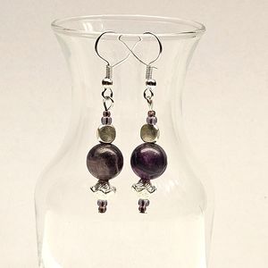 Purple Fluorite Stone Beaded Earrings